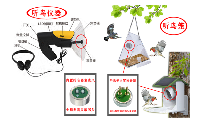 聽鳥儀器、聽鳥籠用麥克風咪頭